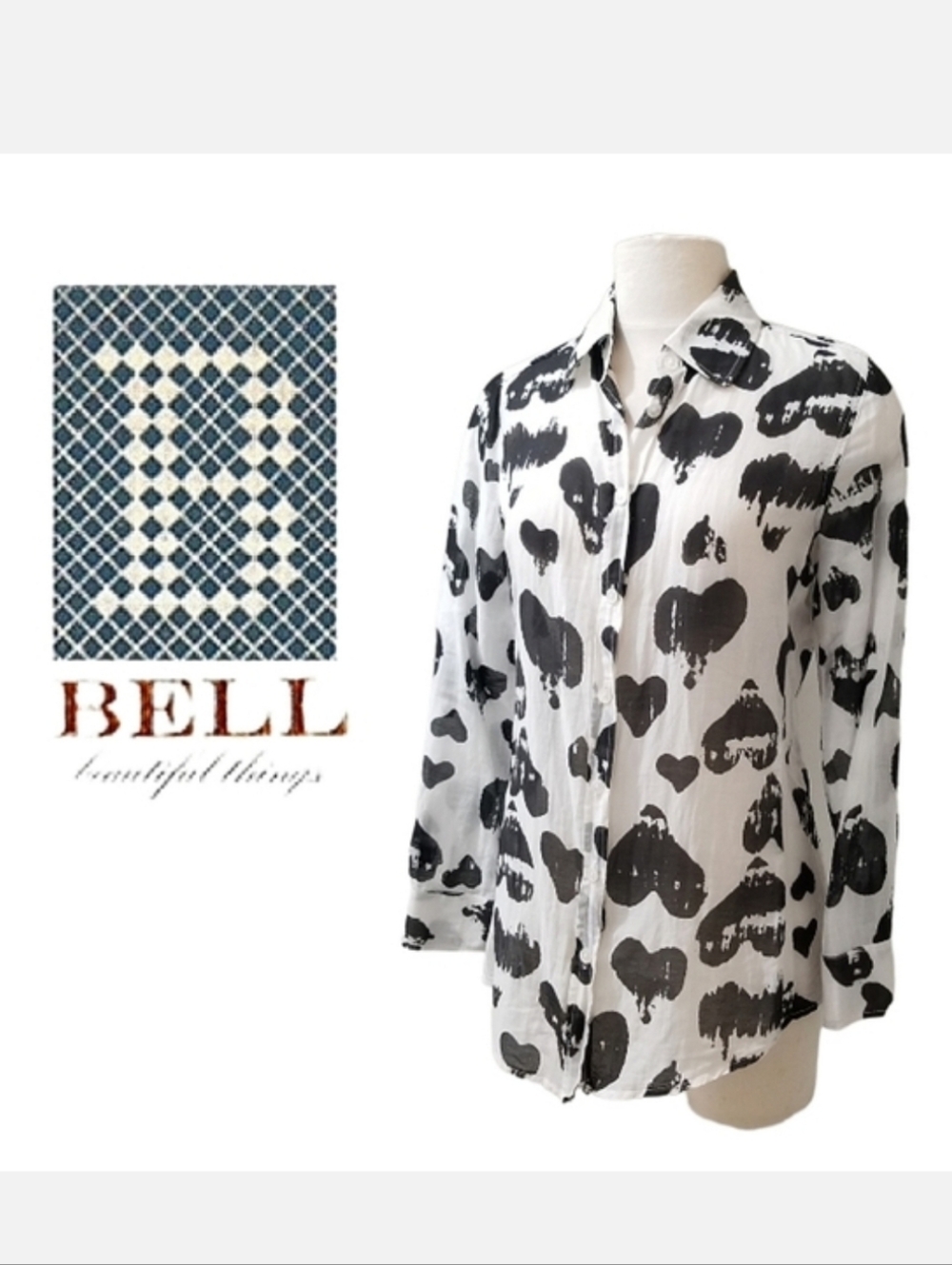 Alicia Bell Cotton Swimsuit Cover-up Black/White Heart Print Button Front Sz 8